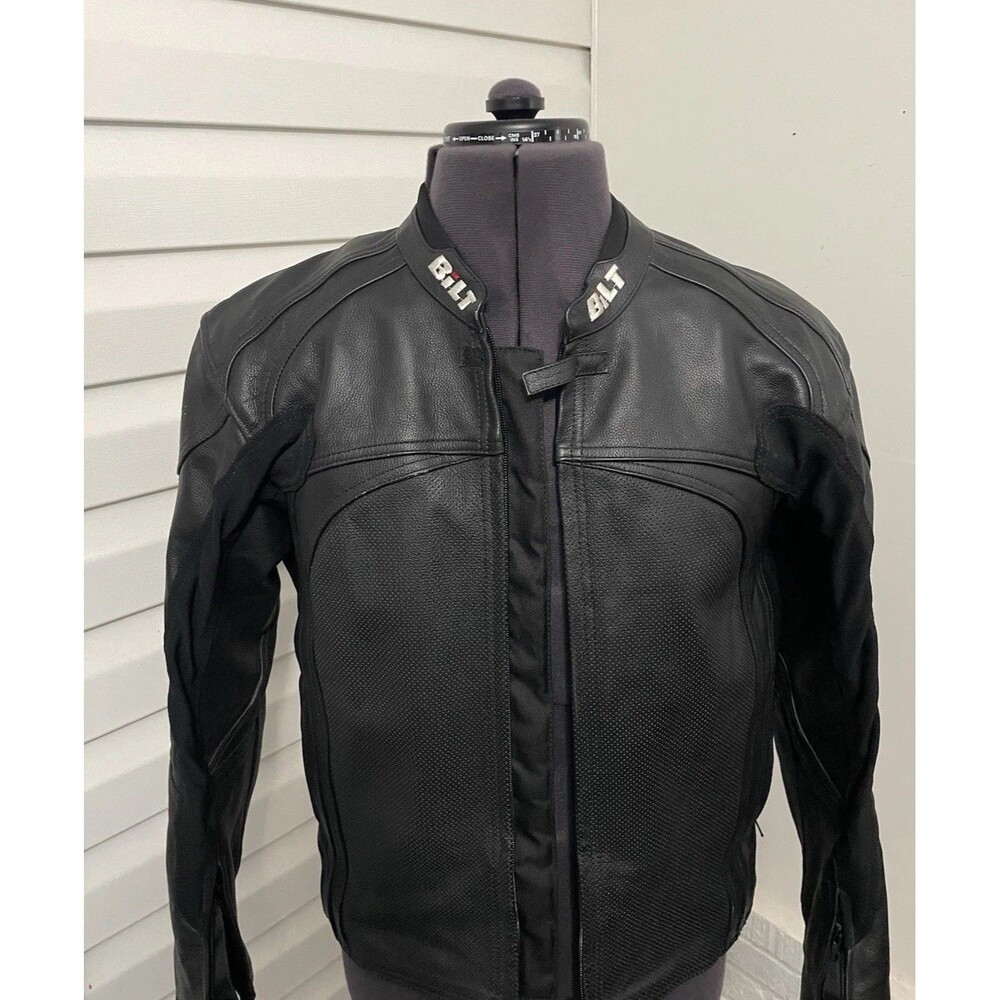 Bilt Leather Black Motorcycle Racing Jacket Large